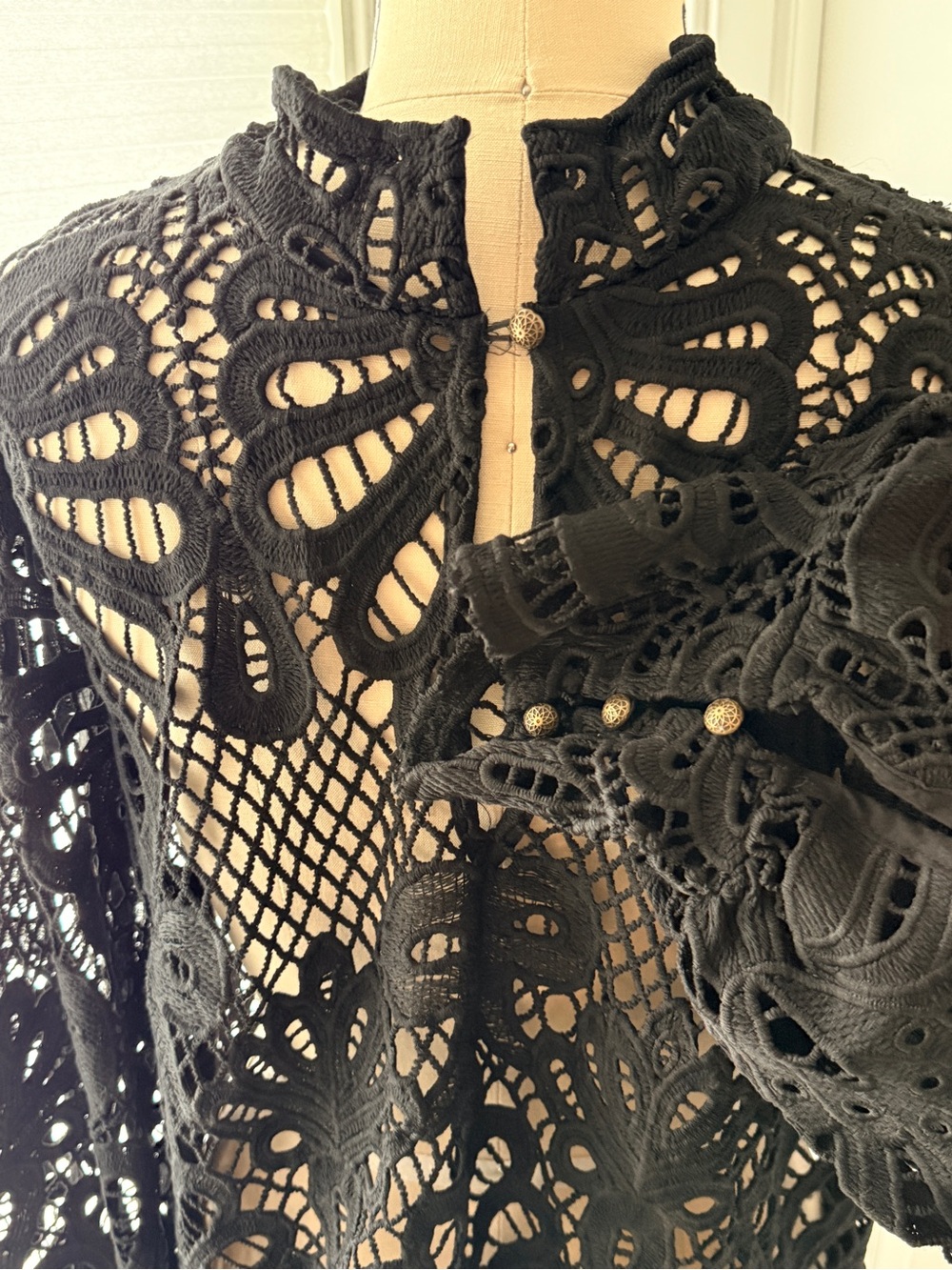 Anthropologie Black Crochet Lace Keyhole Blouse - Picture 3 of 5